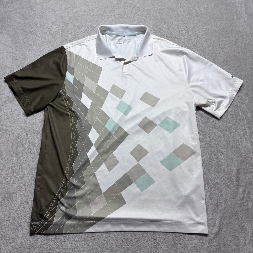 Nike Golf Tour Performance Dri-Fit Polo Shirt XL White Geometric 517908-100